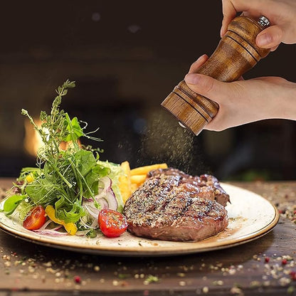 Pepper Grinder - 5 inch Pepper Mill Pepper Grinder Refillable Oak Salt and Pepper Grinder Set Sea Salt Grinder Ceramic Pepper Mill Grinder Adjustable (1 Pack)