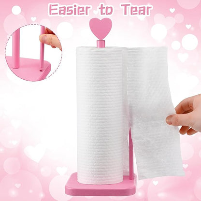Leinuosen Valentines Day Pink Heart Paper Towel Holder Cute Heart Wooden Paper Towel Holder Pink Bathroom Countertop Accessories Kitchen Roll Stand Organizer Standing Apartment Decor Housewarming Gift