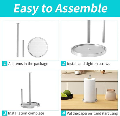 Paper Towel Holder Countertop, Standing Paper Roll Holder with Anti Slip Weighted Base, Stainless Steel Freestanding Paper Towel Holder for Kitchen, Silver - Image 6