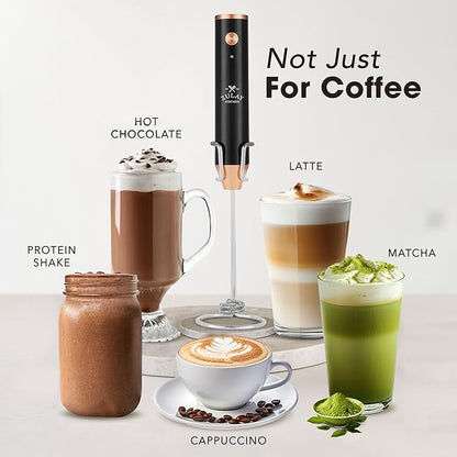 Zulay Kitchen Rechargeable Milk Frother Handheld - Lux 4 Whisks, Powerful 2-Speed Motor, Waterproof, 2000mAh Battery - Drink Mixer for Latte, Cappuccino, Matcha & Protein Powder - Dark Copper - Image 3