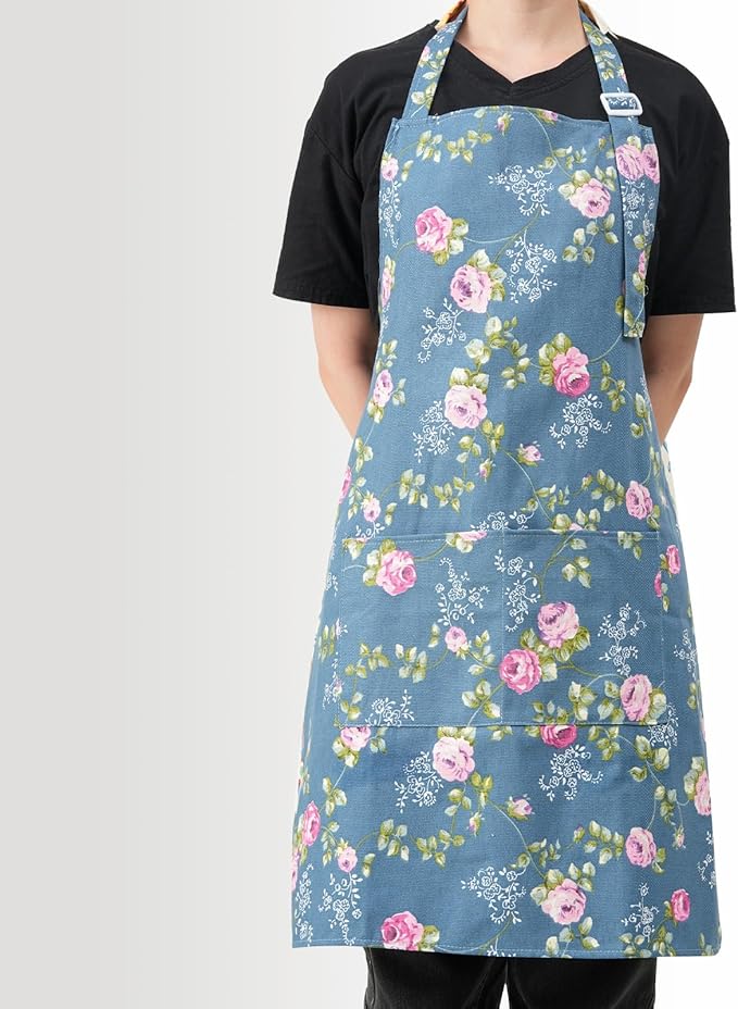 DILLMAN Aprons for Women with Pockets Cotton Linen Cooking Kitchen Baking Soft Durable Floral Gardening Apron - Image 5