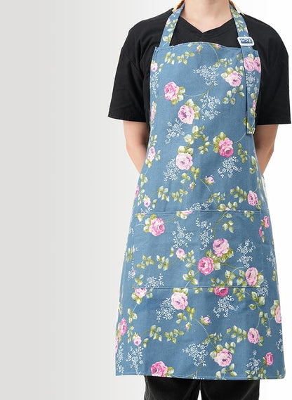 DILLMAN Aprons for Women with Pockets Cotton Linen Cooking Kitchen Baking Soft Durable Floral Gardening Apron - Image 5