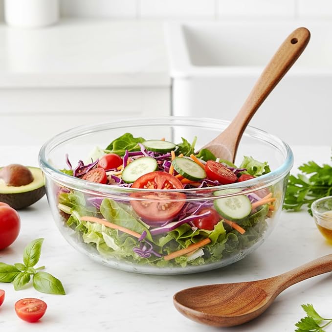 6.2Quart Large Glass Bowls with Lid,Thickened 12Inch Clear Glass Salad Cooking Bowls for Kitchen Salad Bread Storage, For Prepping, Marinating & Mixing Brining Kimch - Image 2