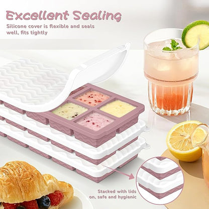 Doasuwish Ice Cube Trays with Lid, 3 Pack 10 Cubes 2 Tbsp. Silicone Ice Cube Trays for Freezer, Perfect for Freezing and Storing Ice Cubes, Chocolates, Sauces, Juices, Fruit Purees and More, BPA Free