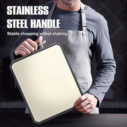 SNOWCLAD Stainless Steel Cutting Board,Double Sided Steel Cutting Board Set for kitchen,Stainless Steel/Wheat straw pp Large for meat,Dishwasher Safe [16 * 11+12 * 8.3 Inch] - Image 6