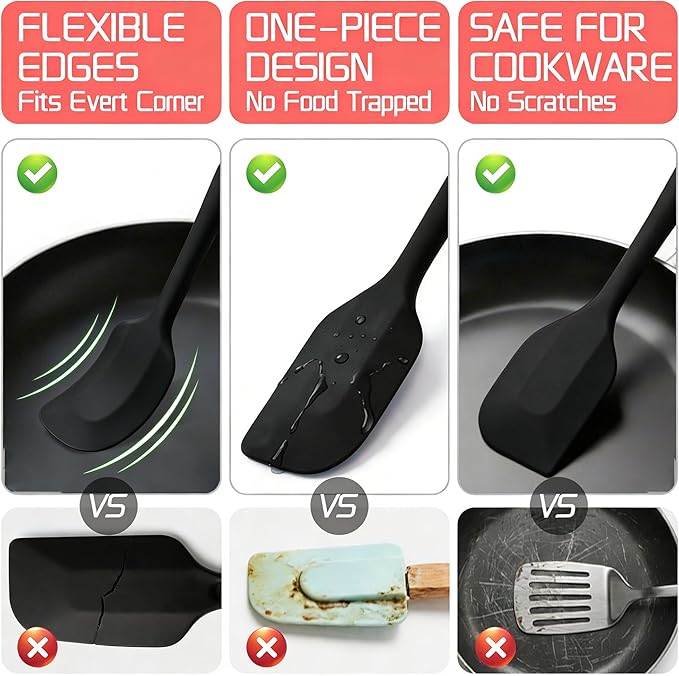 5 Pieces Silicone Spatula Set BPA Free Non Stick Rubber Spatula Heat Resistant Set Ideal for Baking Cooking Mixing Dishwasher Safe Kitchen Tools Black - Image 5