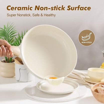 SENSARTE Ceramic Nonstick Frying Pan Skillet 11Inch Non Stick Omelette Pans, Non-toxic Healthy Kitchen Cooking Chef's Pan, Free of Intentionally Added PFOA/PFAS/PTFE, Induction Compatible, White - Image 2