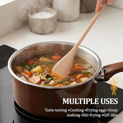 Cooking Wooden Spoons, MORGLES 14-Inch Serving Spoons for Stirring Mixing Serving Long Handle Plastic Free Reusable Non Scratch Dishwasher Safe, 5PCS