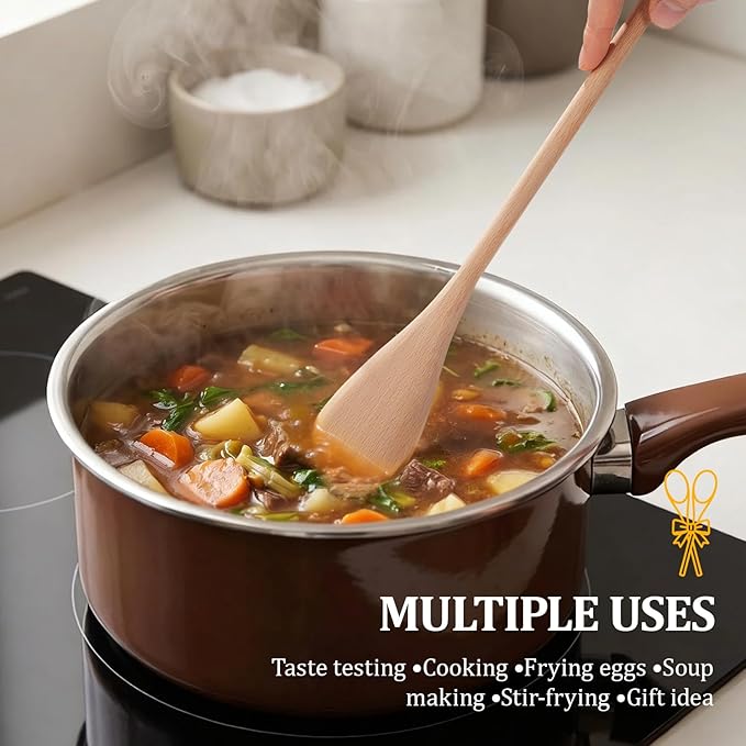 12 Pcs Wooden Spoons for Cooking, MORGLES 14-Inch Serving Spoons for Stirring Mixing Serving Long Handle Plastic Free Reusable Non Scratch Dishwasher Safe