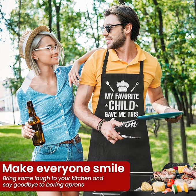 SANDJEST Funny Mens Aprons with Pockets for BBQ Grilling Cooking Grandpa Husband Apron for Birthday Christmas Father's Day