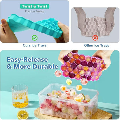 Azyh Ice Cube Trays for Freezer, 2 Pack Ice Cube Tray with Lid, Silicone Ice Cube Mold with Lid-37 Grid,Easy-Release Reusable 74 PCS Small Ice Cubes for Iced Coffee Cocktail Whisky Chocolate Soup Food - Image 4