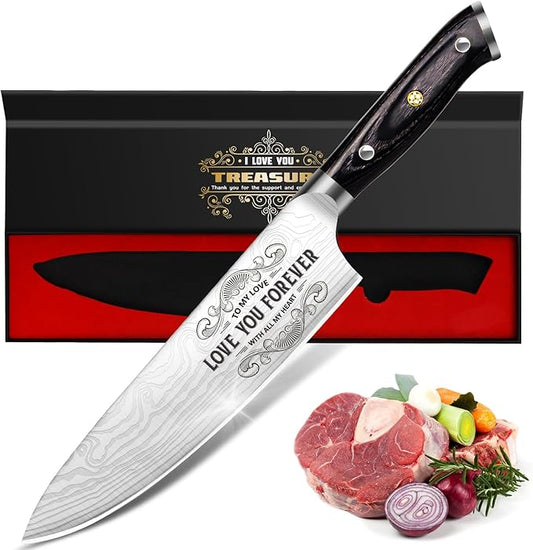 Funistree Gifts for Him Her Men Women Husband, Anniversary Birthday Gifts ideas for Him Her, 8 inch Professional German 1.4116 Chef Knife, Kitchen Knife Gift Set