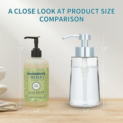 Soap Dispenser, Clear Glass Soap Dispenser with Rust Proof Pump, 16oz Liquid Soap Pump with Waterproof Labels, Dish & Hand Soap for Bathroom, Kitchen, Chrome Pump, Pack of 2 - Image 3