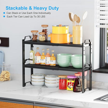 Narrow Expandable Cabinet Shelf Organizer 5.51" Width, Kitchen Counter Storage Shelves Spice Racks, Small Cupboard Countertop Tabletop Shelves Organizers, Expandable Adjustable Stackable, Load 30LBS - Image 4
