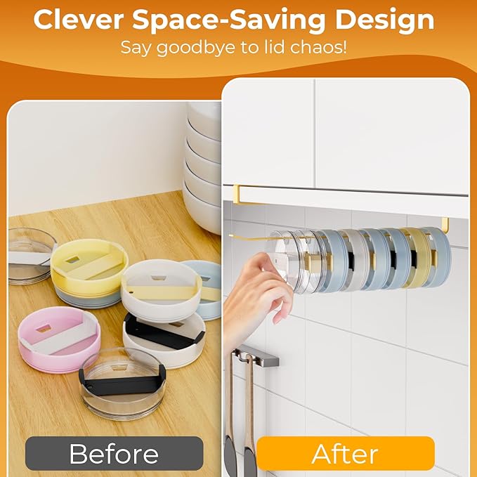 2 PCS Tumbler Lid Organizers, Ample Lid Capacity Up to 30 Lids, No Adhesive No Drill Yeti Lid Organizer Holder Inside Cabinet, Space-Saving Stanley Tumbler Cup Lid Holder Organizer for Kitchen (Gold) - Image 7