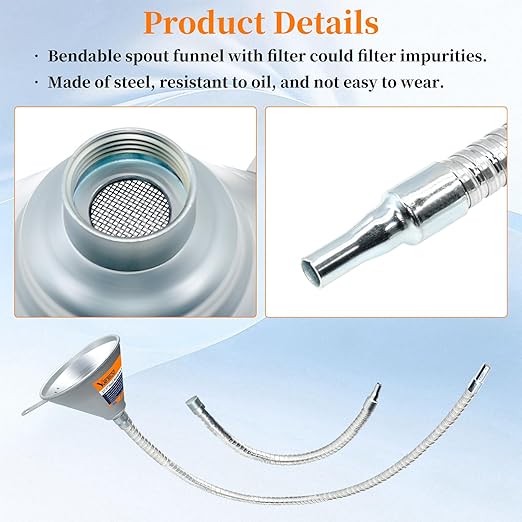 3Pcs 14.84" & 27.56" Steel Bendable Spout Funnel with Filter & Long/Short Hoses for All Automotive Oils, Flexible Long Funnels for Automotive Use for Transmission Fluid, Diesel Fuel, and Other Liquids - Image 5