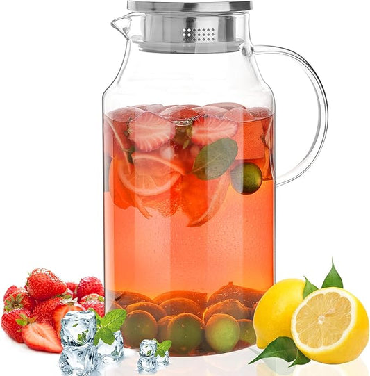 128oz Glass Pitcher with Lid,1 Gallon Glass Water Pitcher Hot/Cold Water Jug, 3.7LJuice and Iced Tea Beverage Carafe with Lid by Liuruiyu