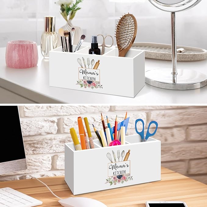 Mema Gifts Kitchen Utensil Holder, Mothers Day Birthday Gift for Grandma from Grandkids, Grandma Gifts for Mimi Gigi, Mema's Kitchens Floral Cooking Utensil Holder for Kitchen Counter