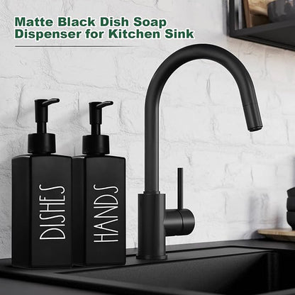 Hand and Dish Soap Dispenser Set, Matte Black Dish Dispenser Bottle for Kitchen, Glass Kitchen Soap Dispenser Set with Pump, Refillable Liquid Soap Bottle, Farmhouse Kitchen Decor, 12.3fl oz - Image 5