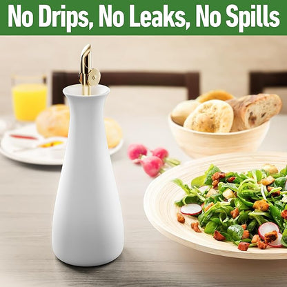 Ceramic Olive Oil Dispenser with Self-Closing Gold Spout - 530 ML Capacity Matte White Ceramic Oil Dispenser for Kitchen - Leak Proof EVOO Dispensing Bottle - Stylish, Ergonomic, Durable, Easy Pour - Image 4