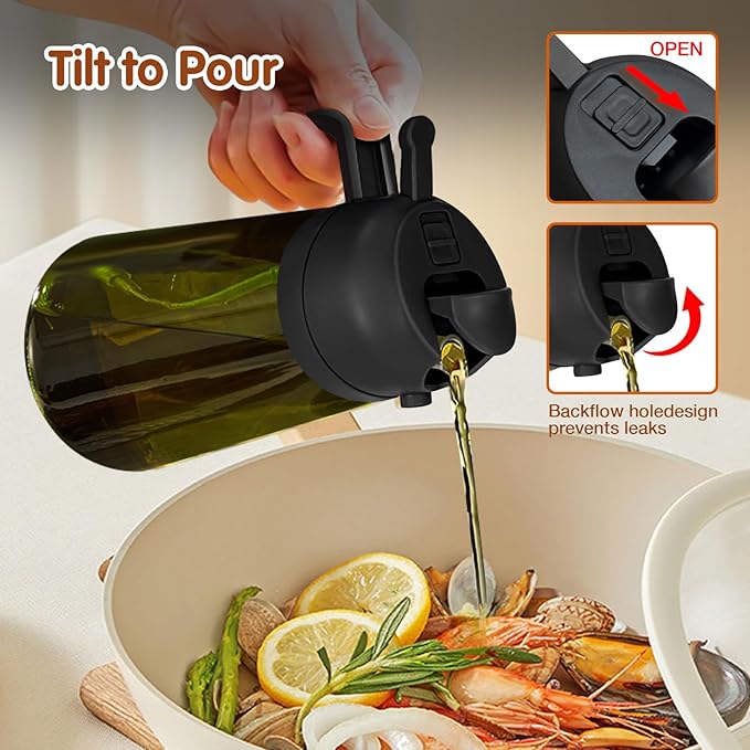 YARRAMATE 16oz/470ml 2PCS Light Blockage Dark Oil Sprayer for Cooking, 2 in 1 Olive Oil Dispenser Bottle for Kitchen, Green Glass Oil Bottle, Food-Grade Oil Mister for Air Fryer, BBQ (Black & White) - Image 6
