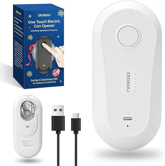 Auto Electric Can Opener, Rechargeable Can Openers for Seniors & Arthritis, One-Touch Automatic Can Opener, Hands-Free, Smooth Edge, Compact, Cordless, Food-Safe Kitchen Gadgets,White