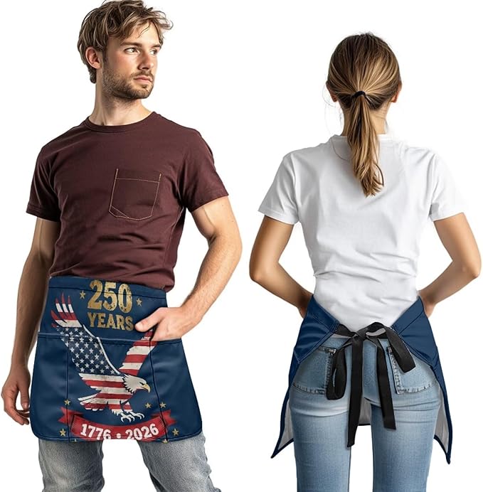 Server Apron with 3 Pockets, Waterproof Oil Waitress Waiter Half Apron for Restaurant Hotel Kitchen Cafe