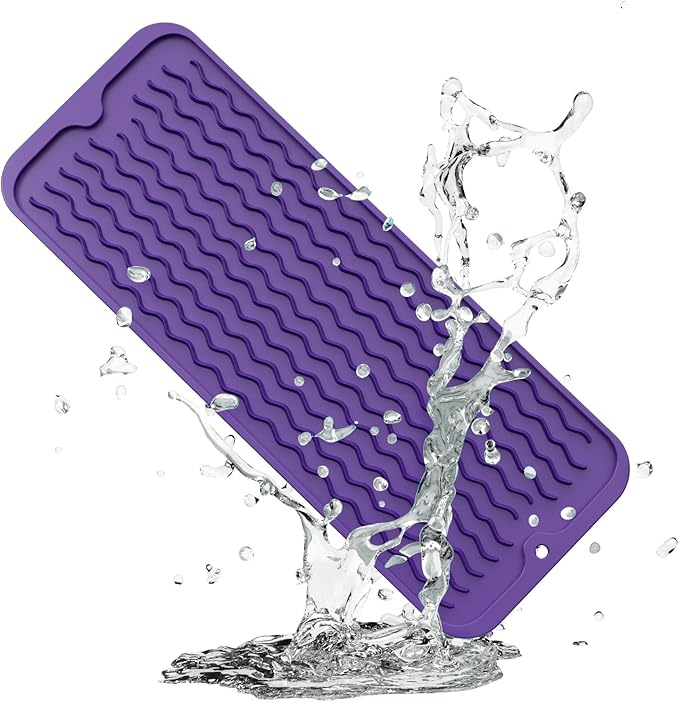 ZLR Silicone Sponge Holder & Sink Caddy Tray (6" x 17") - Narrow Dish Drying Mat for Kitchen Counter - Waterproof Soap Dispenser Organizer, Non-Slip Bathroom Vanity Tray (Meadow Violet) by ZLR