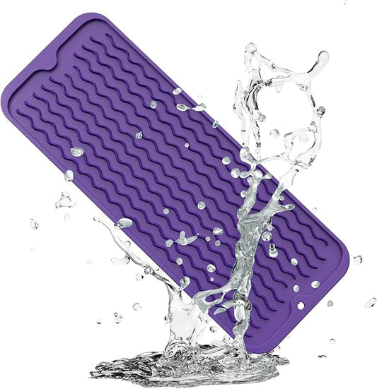 ZLR Silicone Sponge Holder & Sink Caddy Tray (6" x 17") - Narrow Dish Drying Mat for Kitchen Counter - Waterproof Soap Dispenser Organizer, Non-Slip Bathroom Vanity Tray (Meadow Violet) by ZLR