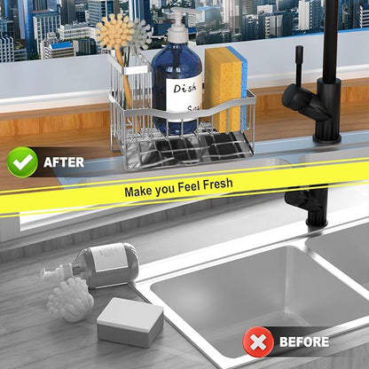 Fssvcd Maifan Sink Caddy Sponge Holder for Kitchen with Brush Holder and Stainless Steel Self Drain Tray, Rustproof Kitchen Sink Organizer for Sponge, Soap Dispenser Storage Accessories - Image 6