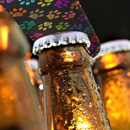 Colorful Paw Prints Stainless Steel Bottle Opener Hand Drawn Cat Dog Foot Prints Cartoon Cute Flat Beer Bottle Opener Keychain for Home Kitchen Bar Restaurant Party Birthday Gift