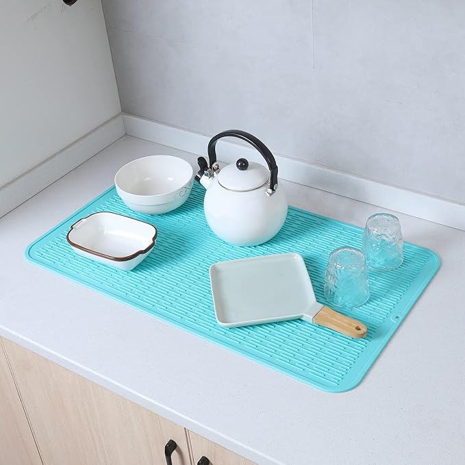 MicoYang Silicone Dish Drying Mat for Multiple Usage,Easy clean,Eco-friendly,Heat-resistant Silicone Mat for Kitchen Counter or Sink,Refrigerator or Drawer Liner Mint 4XL 32 inches x 18 inches - Image 7