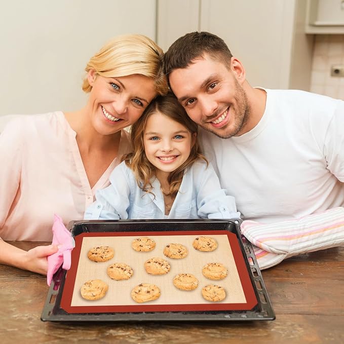 Silicone Baking Mat Set of 3, Silicone Baking Mats Cookie Sheet, Non-Stick Mats for Baking, Easy Clean & Reusable Oven Baking Sheet for Making Macaroons, Cookies (Red) - Image 6