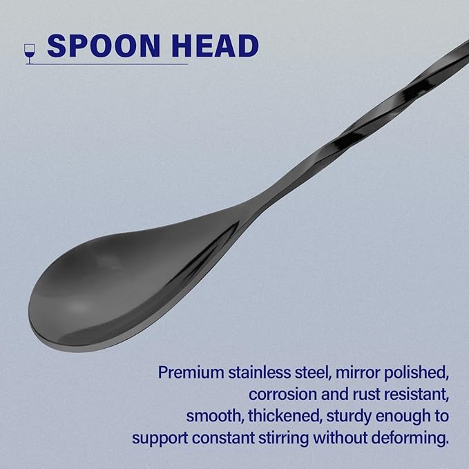 BRIOUT 2 Pcs Bar Spoon, 12 Inches Long Handle Drink Stirrer, Stainless Steel Bar Cocktail Mixing Spoons with Round Base for Stirring, Black - Image 3