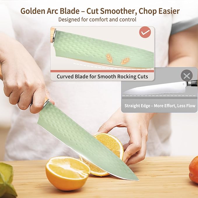 Knife Set, 6-Piece Kitchen Knife Set with Sharp Chef and Meat Knives, Anti-Rust Utility Knives Set for Kitchen, Kitchen Knife Block Set （Green）