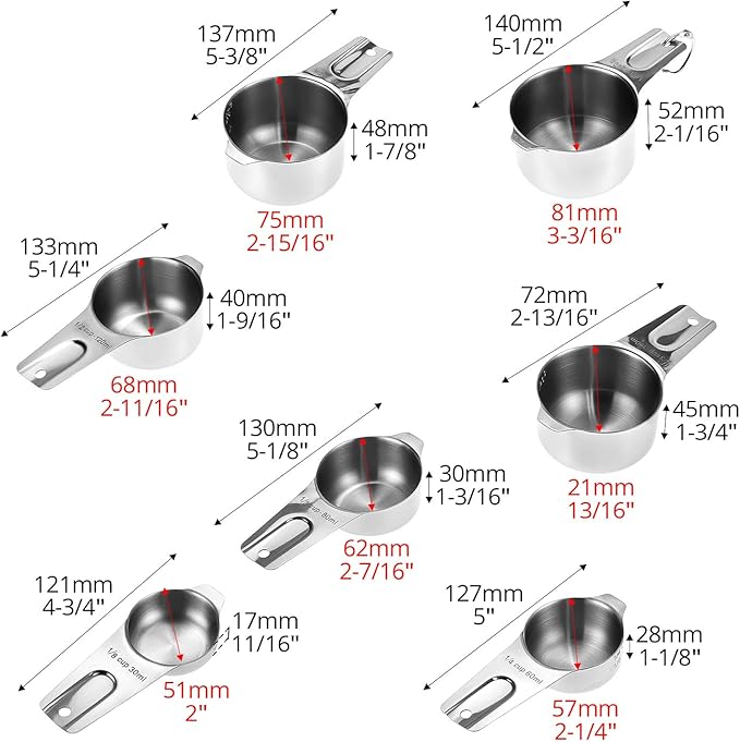 QWORK Stainless Steel Measuring Cups, Set of 7 Nesting Kitchen Tools for Cooking & Baking - Image 7