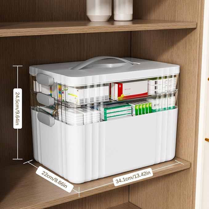 ARSTPEOE 3-Tier Medicine Organizer - Portable Medicine Cabinet with Plastic Handle, Multipurpose Medical Box, Pill Organizer, Empty First Aid Kit for Home - Image 2