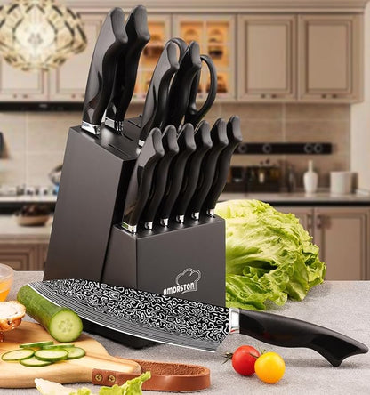 Knife Set, 15 Pieces Kitchen Knife Set with Built in Sharpener, High Carbon German Stainless Steel Knife Block Set, Dishwasher Safe, Mothers Day Gifts - Image 9