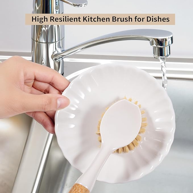 Kitchen Dish & Cast Iron Brush with Scraper, [2 Pack] Skillet Scrub Cleaner with Handle, Kitchen Cleaning Scrubber for Dishes, Pots, Cast Iron Skillet, Non-Stick Frying Pans, Sinks and House Cleaning - Image 4