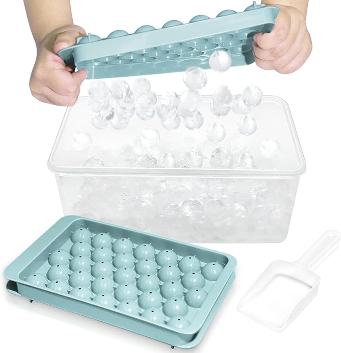 WIBIMEN Ice Cube Tray with Lid and Bin - Round Ice Trays for Freezer with Lid - Ice Cube Trays for Freezer with Ice Container (0.8"-2PACK Blue) by WIBIMEN