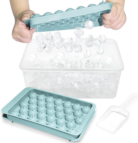 WIBIMEN Ice Cube Tray with Lid and Bin - Round Ice Trays for Freezer with Lid - Ice Cube Trays for Freezer with Ice Container (0.8"-2PACK Blue) by WIBIMEN