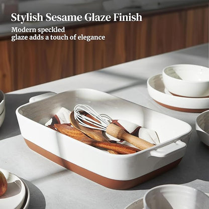 DOWAN Ceramic Casserole Dish for Oven, 9x13 Deep Lasagna Pan, Large Baking Dish with Handles, 4.3 Quarts Durable and Oven Safe Pan, for Roasting and Baking, Alabaster White - Image 7