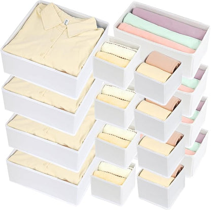 Fordonral 16 Pack Drawer Organizer Clothes, Foldable Fabric Dresser Organizer Closet Organizers and Storage Box for Underwear,Folded Clothes,Baby Clothing,Socks,Bra,Towels,Ties(White) - Image 6