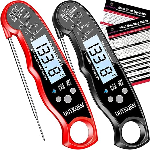 Instant Read Digital Meat Thermometer (2 Pack) Waterproof Kitchen Cooking Food Thermometer with Probe Backlight & Calibration,Best Quick Grill Meat Probe for Grilling BBQ Smoker Chefs by DUYKQEM