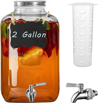 2 Gallon Glass Drink Dispenser with Stainless Steel Spigot,1 Pack Glass Beverage Dispenser Water Lemonade Dispensers for Parties by Galssmaic