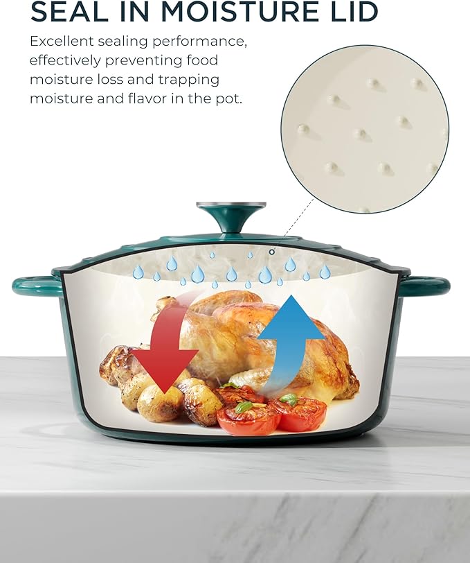 Enameled Cast Iron Dutch Oven - 4.5QT Pot with Lid & Cotton Potholders - Heavy-Duty Cookware for Braising, Stews, Roasting, Bread Baking, Oven Safe up to 500°F & Across All Stovetops, Bottle Green - Image 3