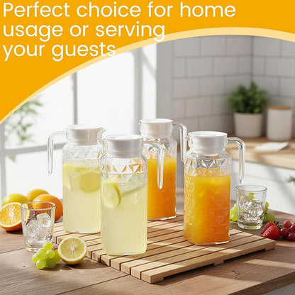 Didaey 4 Pcs Acrylic Water Pitcher with Lid, Spout Handle Clear Plastic Pitcher Heat Resistant Carafe Unbreakable Beverage Container Fridge Jug for Juice Ice Tea Sangria Lemonade(37 oz,Diamond)