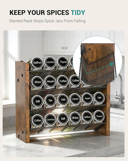 NESAPTO Spice Rack Organizer for Cabinet, Wood 4-Tier Vertical Seasoning Organizer, Wall Mount or Countertop Spice Shelf, Holds 24 Jars (No Jars Included), 12.2" W x 9.4" H