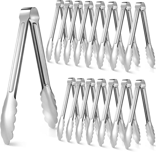 16 Pack Serving Tongs for Buffet, 9'' Stainless Steel Buffet Tongs Heavy Duty Metal Kitchen Tong Silver Food Tong for Serving Cooking Food Grill Salad BBQ