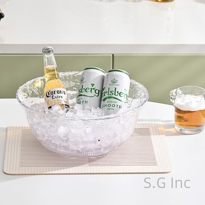 S.G Premium Quality 2 Gallon / 8 Quart Clear Plastic Punch Bowl - Embroidered Design with Elegant look Serving Bowl. (Punch Bowl Only)